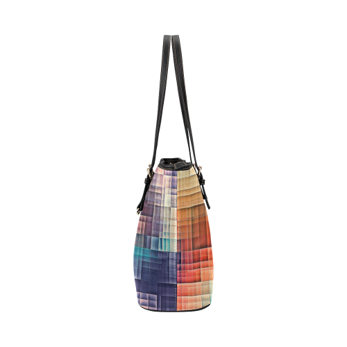 pixels #colors Leather Tote Bag/Small (Model 1651)