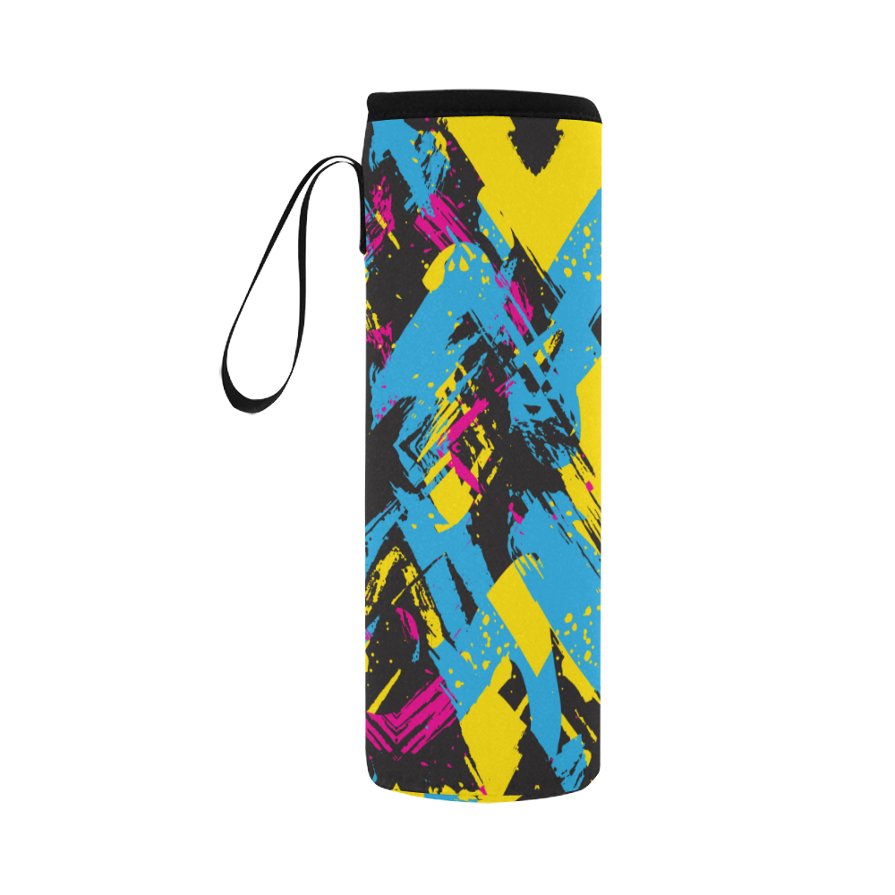 Colorful paint stokes on a black background Neoprene Water Bottle Pouch/Large