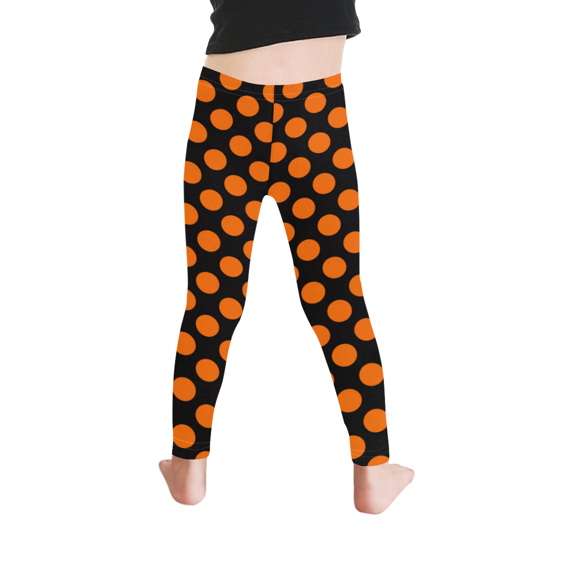 Orange Polka Dots on Black Kid's Ankle Length Leggings (Model L06)
