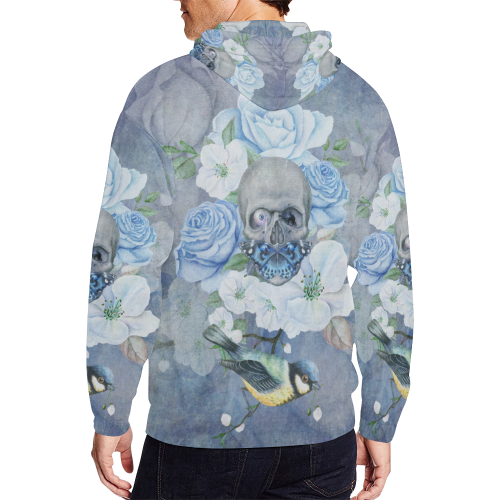 Gothic Skull With Butterfly All Over Print Full Zip Hoodie for Men (Model H14)