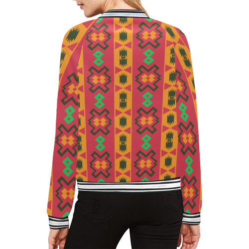 Tribal shapes in retro colors (2) All Over Print Bomber Jacket for Women (Model H21)