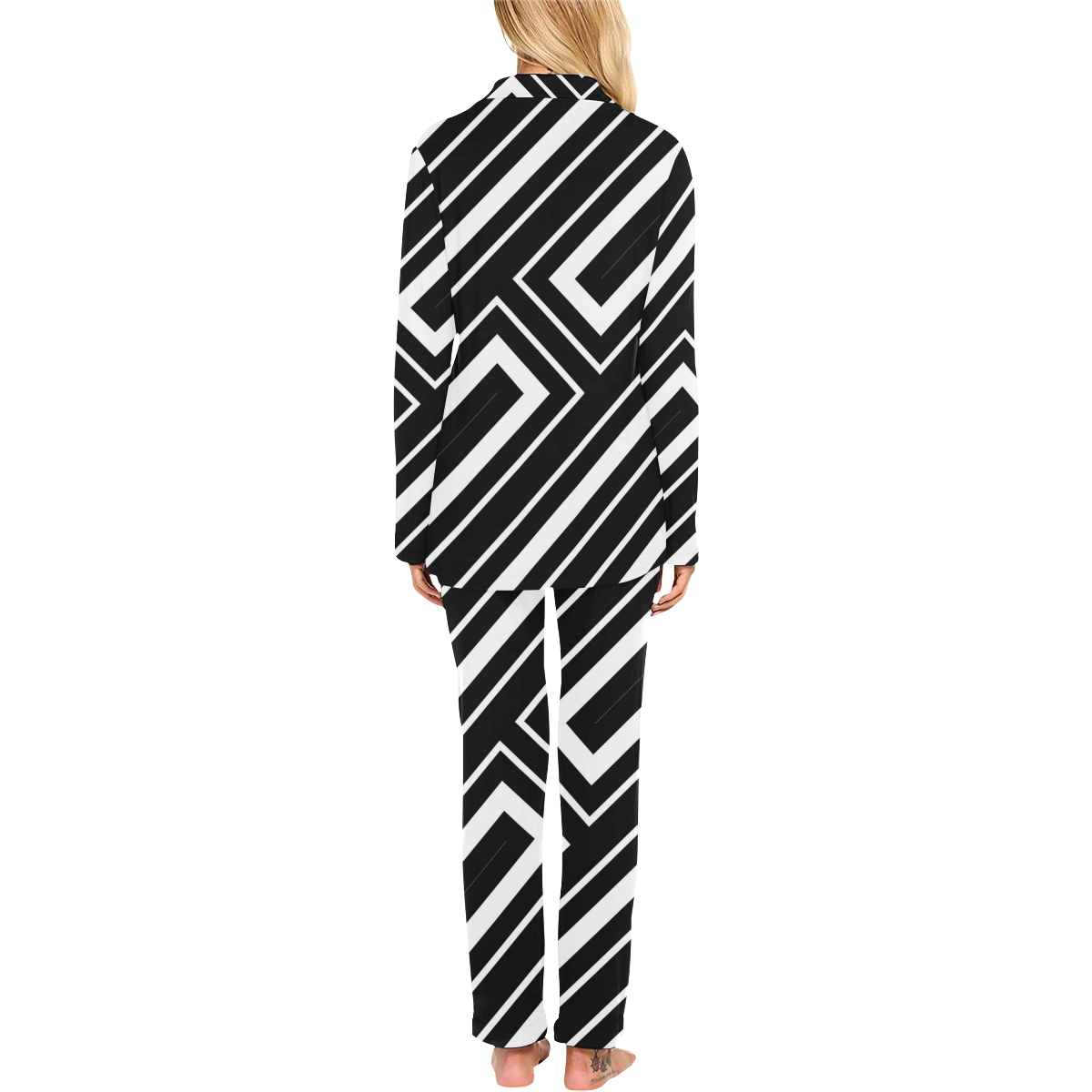 black white Women's Long Pajama Set