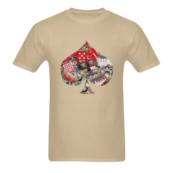 Spade Playing Card Shape - Las Vegas Icons on Brown Men's Heavy Cotton T-Shirt/Large (Two Side Printing)