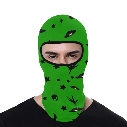 Alien Flying Saucers Stars Pattern on Green All Over Print Balaclava