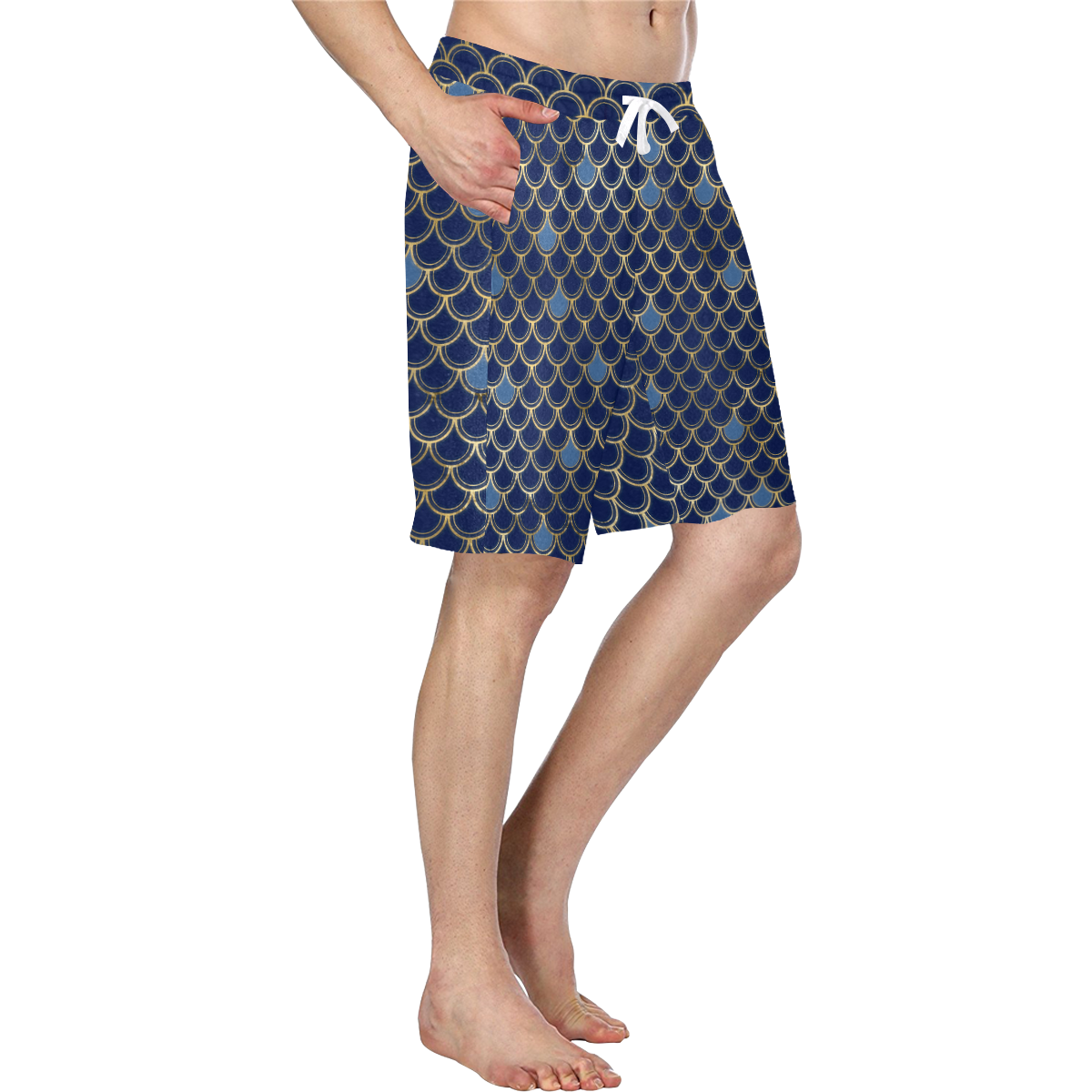 Marcelo gold and navy mermaid Men's All Over Print Casual Shorts (Model L23)