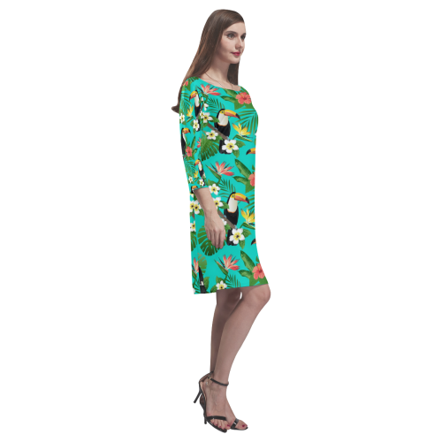 Tropical Summer Toucan Pattern Rhea Loose Round Neck Dress(Model D22)