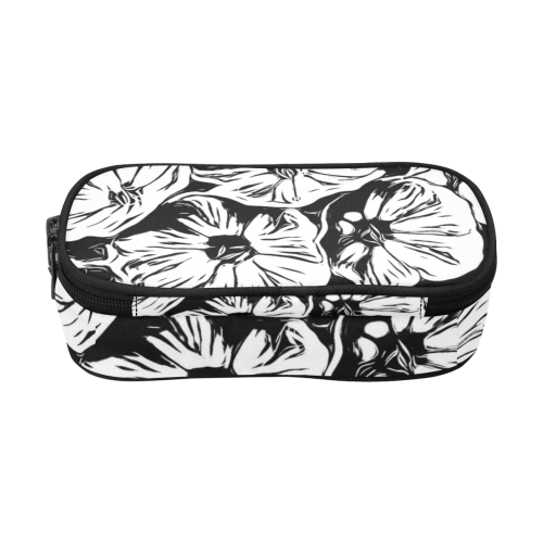 Inky Black and White Floral 3 by JamColors Pencil Pouch/Large (Model 1680)