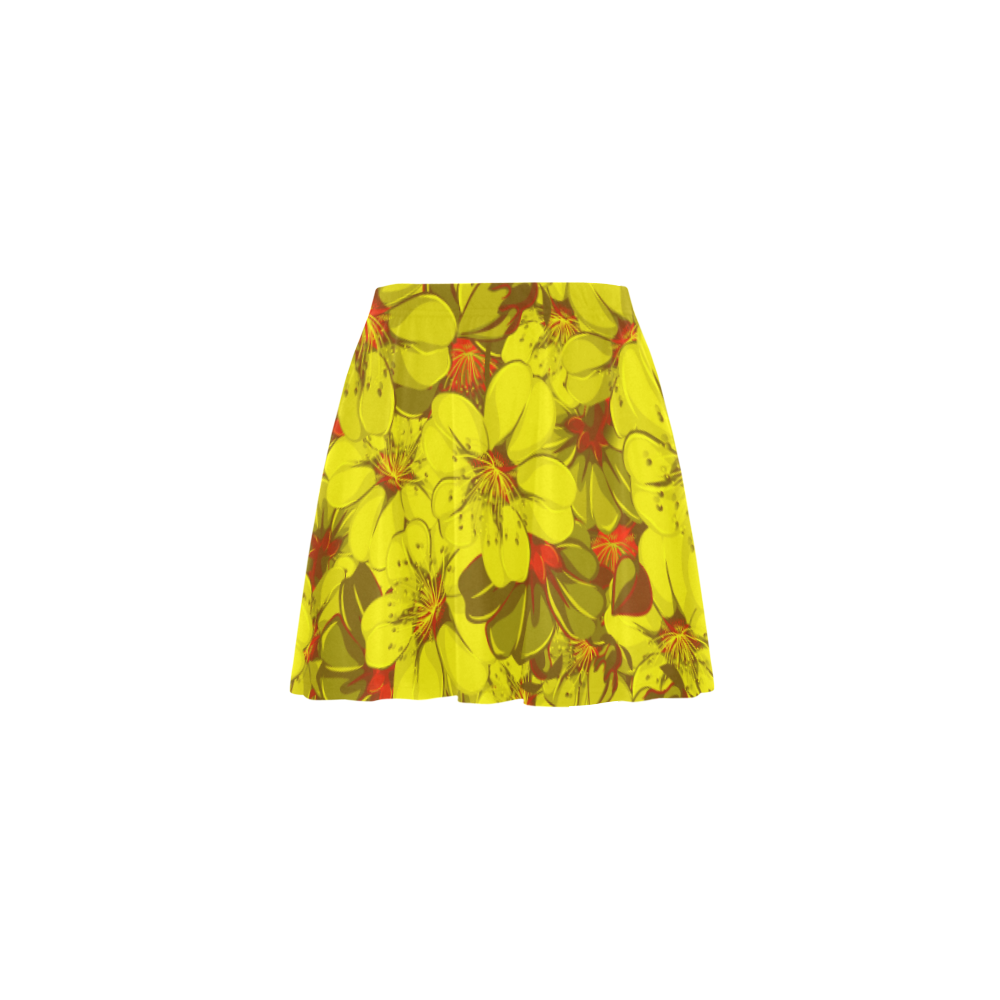 Yellow flower pattern Mini Skating Skirt (Model D36)