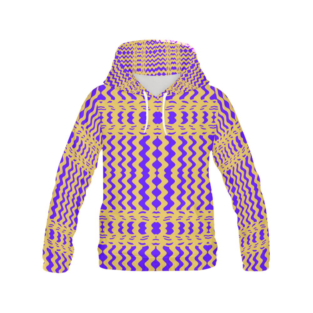 Purple Yellow Modern  Waves Lines All Over Print Hoodie for Women (USA Size) (Model H13)