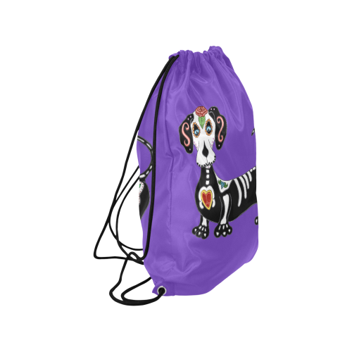 Dachshund Sugar Skull Purple Medium Drawstring Bag Model 1604 (Twin Sides) 13.8"(W) * 18.1"(H)