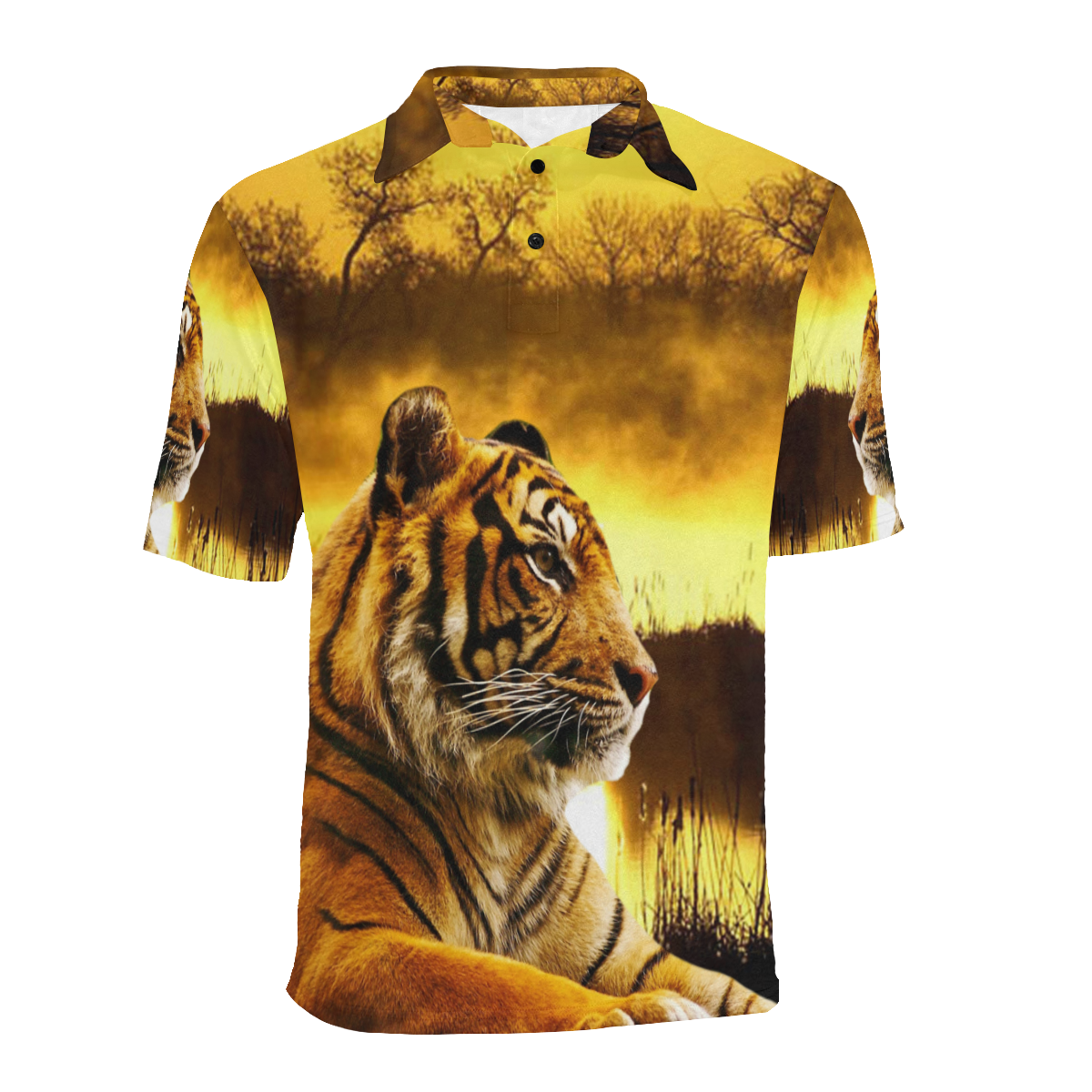 Tiger and Sunset Men's All Over Print Polo Shirt (Model T55)