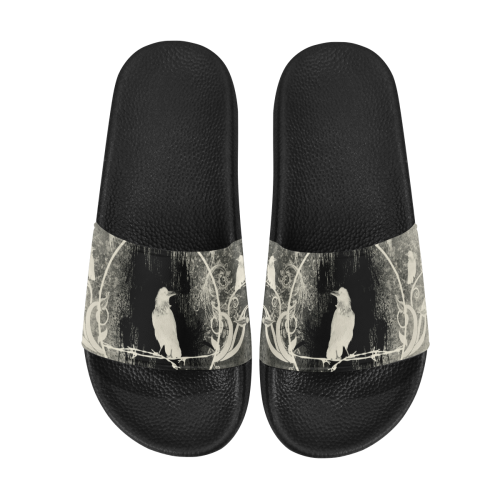 The crow with flowers, vintage design Women's Slide Sandals (Model 057)
