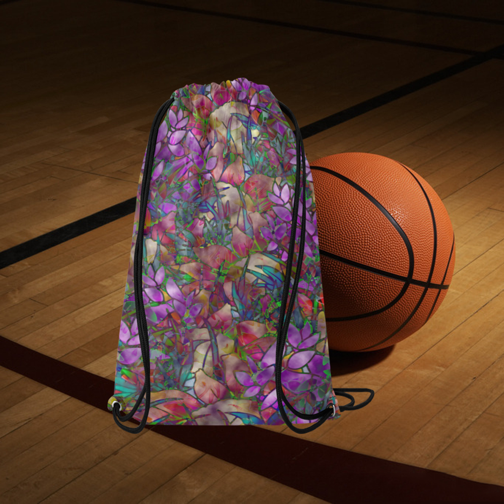 Floral Abstract Stained Glass G175 Small Drawstring Bag Model 1604 (Twin Sides) 11"(W) * 17.7"(H)