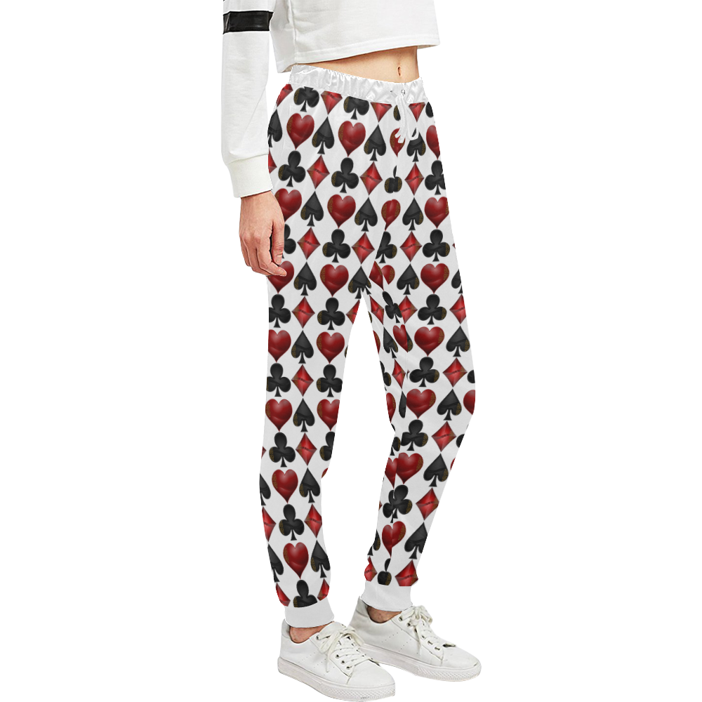 Las Vegas Black and Red Casino Poker Card Shapes on White Unisex All Over Print Sweatpants (Model L11)