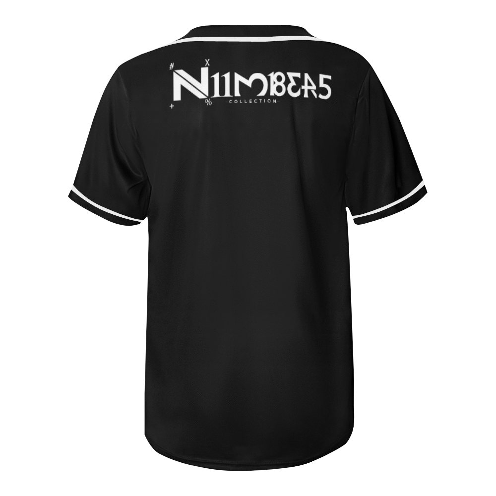NUMBERS Collection N Black All Over Print Baseball Jersey for Men (Model T50)