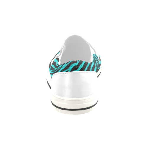 Ripped SpaceTime Stripes - Cyan Women's Slip-on Canvas Shoes/Large Size (Model 019)