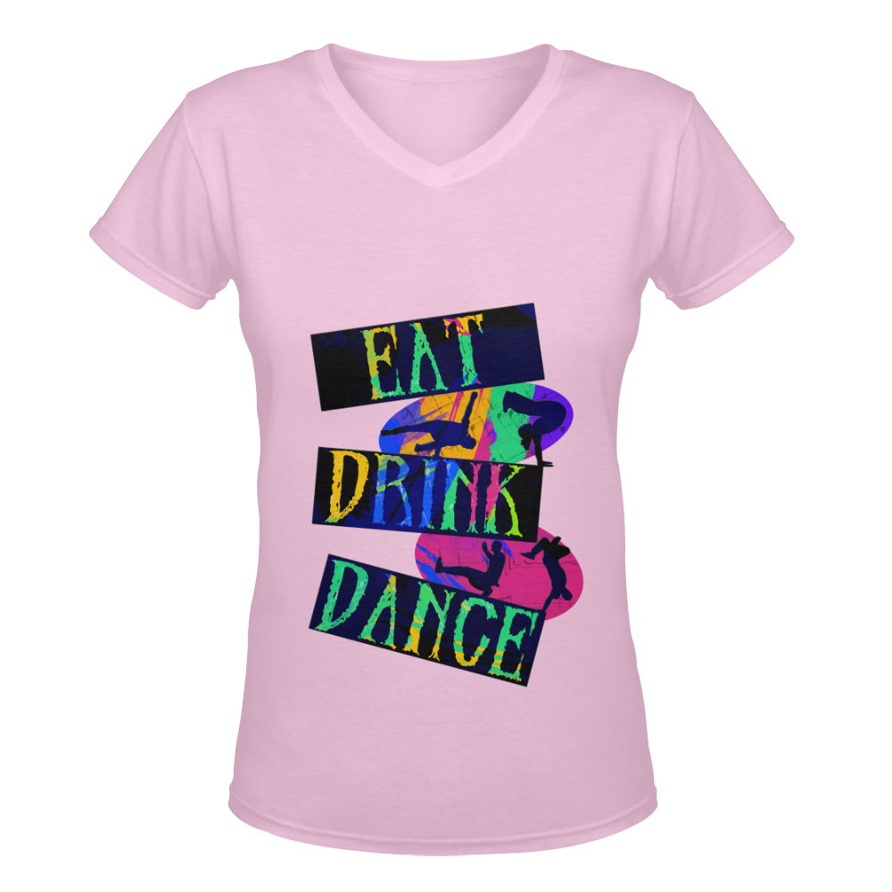 Break Dancing Colorful on Pink Women's Deep V-neck T-shirt (Model T19)