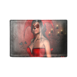 Awesome lady with sugar skull face Men's Leather Wallet (Model 1612)