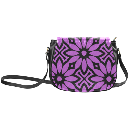Purple/Black Flowery Pattern Classic Saddle Bag/Small (Model 1648)