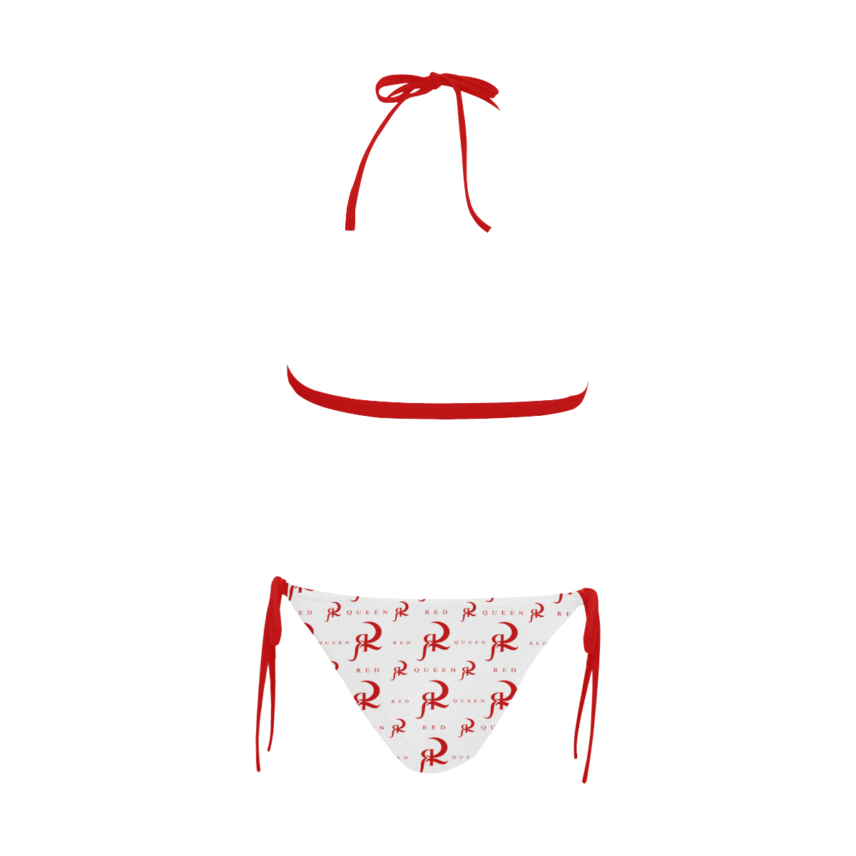 RED QUEEN RED & WHITE RED LINING Buckle Front Halter Bikini Swimsuit (Model S08)