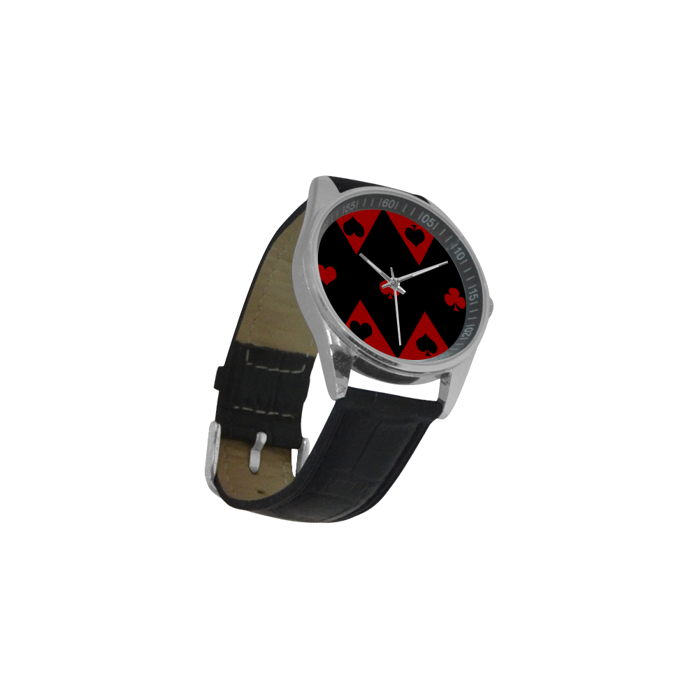 Las Vegas Black Red Play Card Shapes Men's Casual Leather Strap Watch(Model 211)