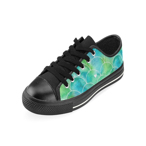 Mermaid SCALES green blue Low Top Canvas Shoes for Kid (Model 018)