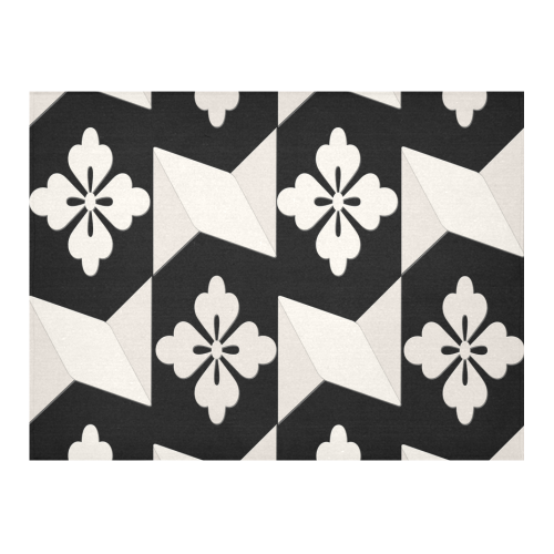 Black White Tiles Cotton Linen Tablecloth 52"x 70"
