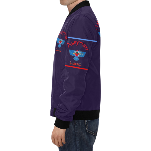 Assyrian Flag Navy blue 2 All Over Print Bomber Jacket for Men/Large Size (Model H19)