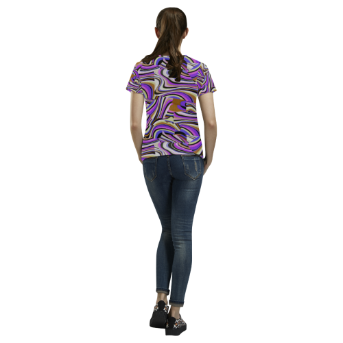 Groovy Retro Renewal - Purple Waves All Over Print T-Shirt for Women (USA Size) (Model T40)