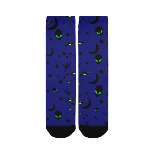 Alien Flying Saucers Stars Pattern  on Blue Women's Custom Socks