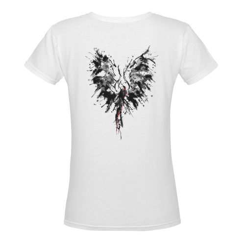 Phoenix - Abstract Painting Bird Black 1 Women's Deep V-neck T-shirt (Model T19)