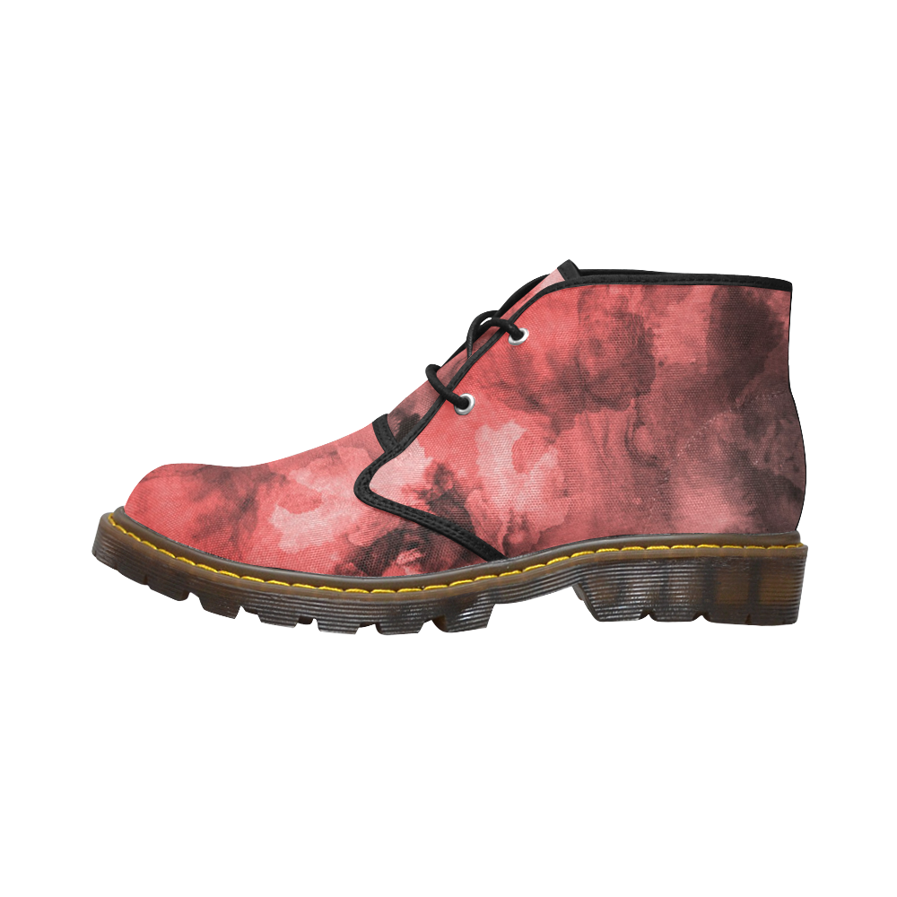Red and Black Watercolour Women's Canvas Chukka Boots (Model 2402-1)