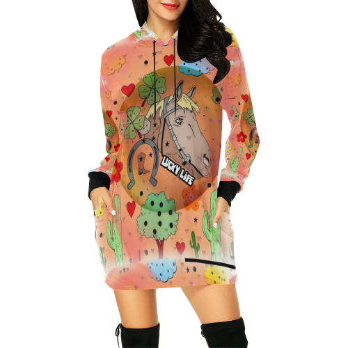Horse Popart by Nico Bielow All Over Print Hoodie Mini Dress (Model H27)