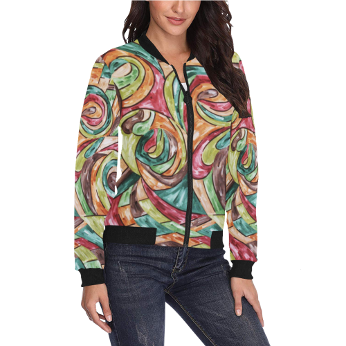 Earth All Over Print Bomber Jacket for Women (Model H36)