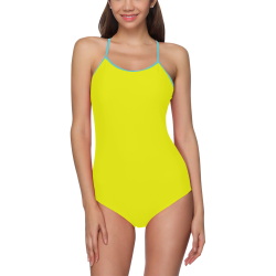 Bright Neon Yellow - Blue Trim Strap Swimsuit ( Model S05)