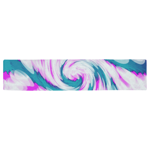 Turquoise Pink Tie Dye Swirl Abstract Table Runner 16x72 inch