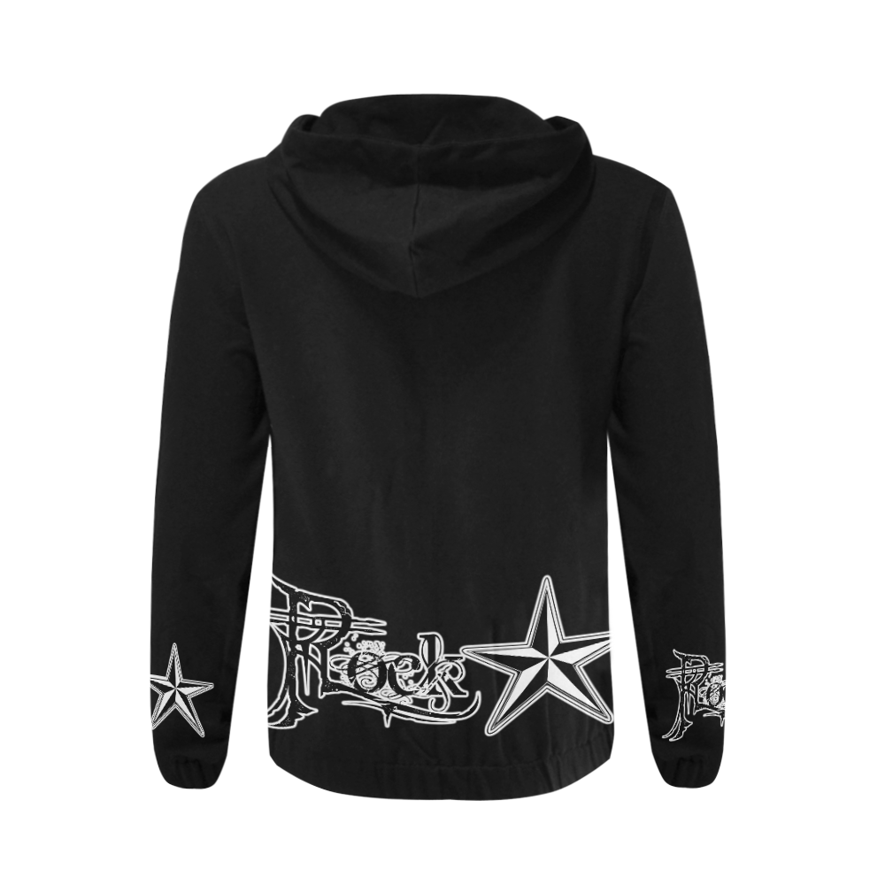 Rock Star Small Logo Black Hoodie All Over Print Full Zip Hoodie for Men (Model H14)