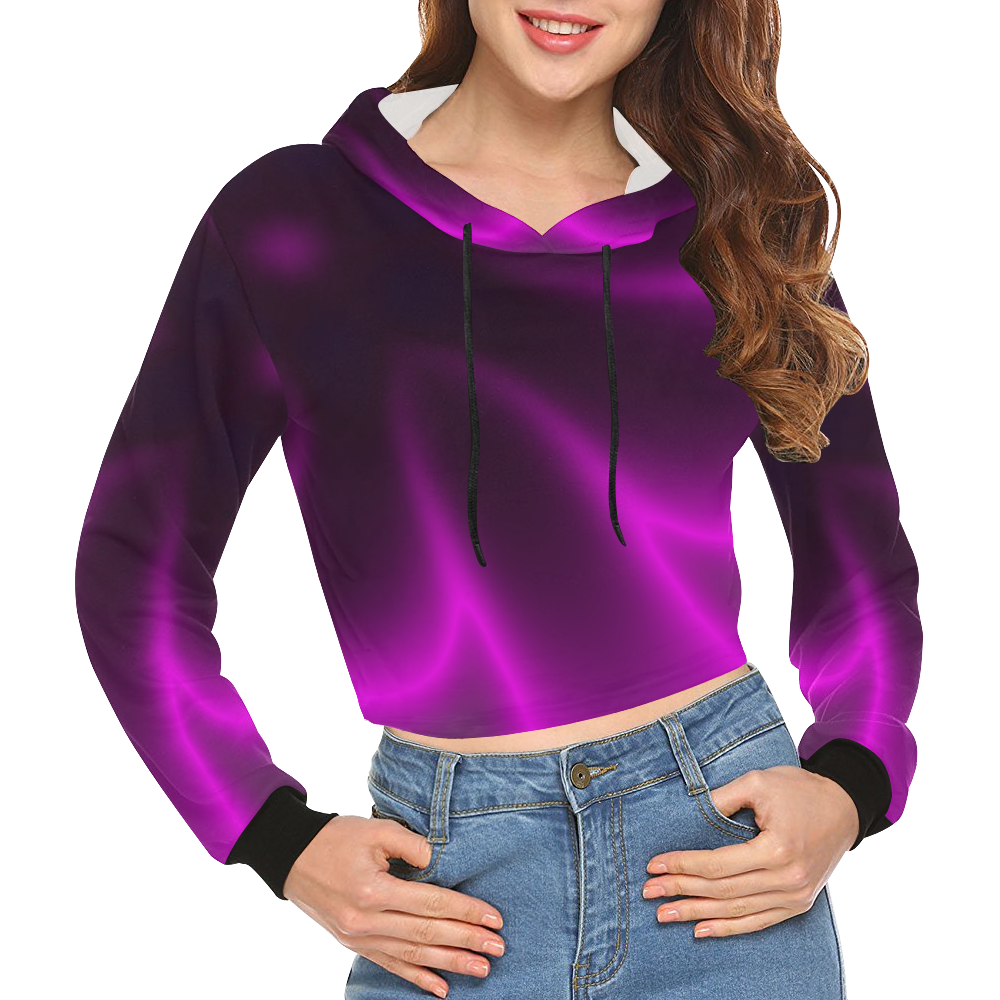 Purple Blossom All Over Print Crop Hoodie for Women (Model H22)
