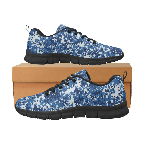 Digital Blue Camouflage Women's Breathable Running Shoes/Large (Model 055)