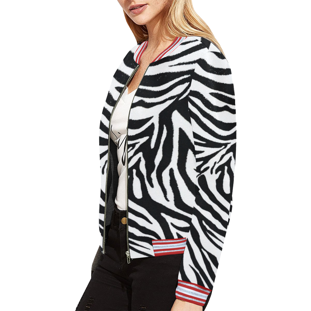 zebra 1 with red trim All Over Print Bomber Jacket for Women (Model H21)