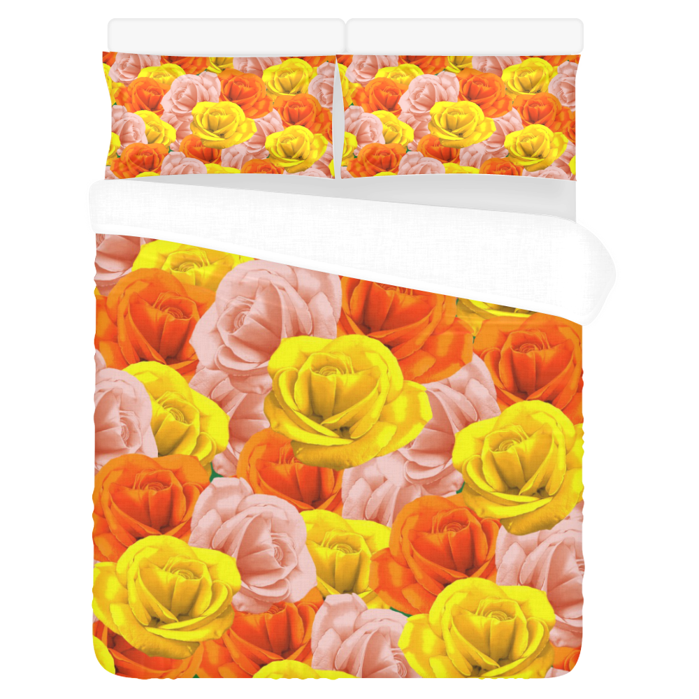 Roses Pastel Colors Floral Collage 3-Piece Bedding Set