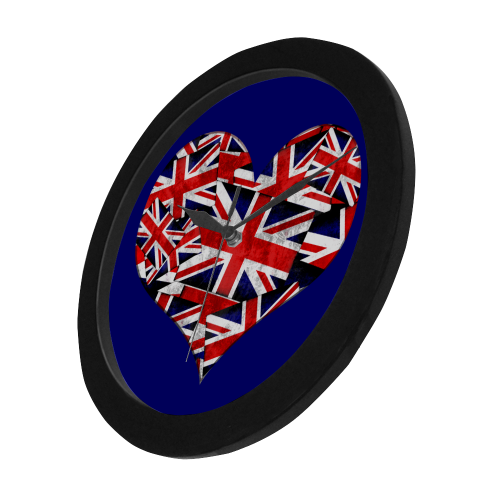 Union Jack British UK Flag Heart Blue Circular Plastic Wall clock