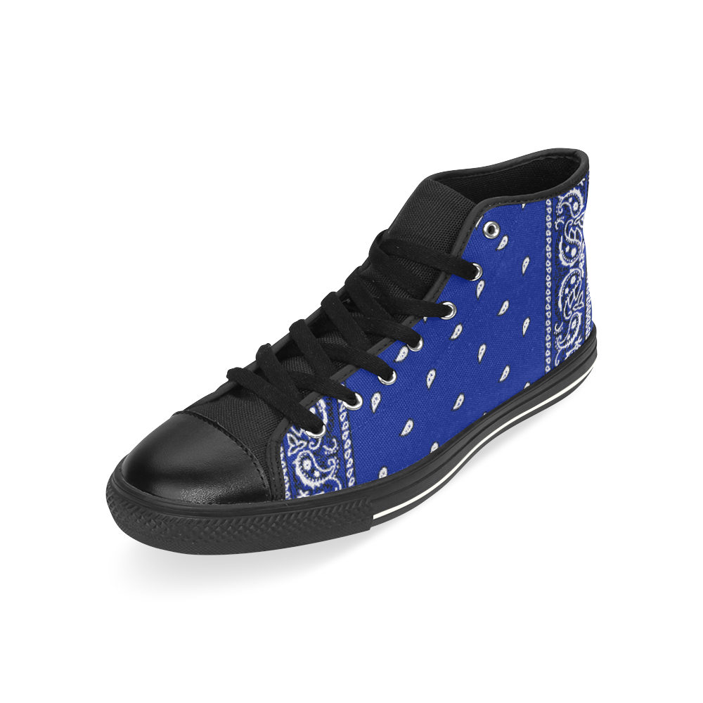 KERCHIEF PATTERN BLUE High Top Canvas Shoes for Kid (Model 017)