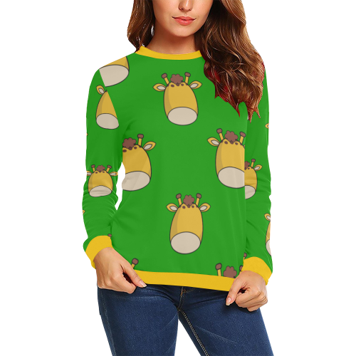 Giraffes Green All Over Print Crewneck Sweatshirt for Women (Model H18)