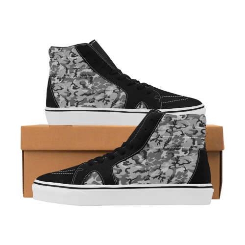 Woodland Urban City Black/Gray Camouflage Women's High Top Skateboarding Shoes/Large (Model E001-1)