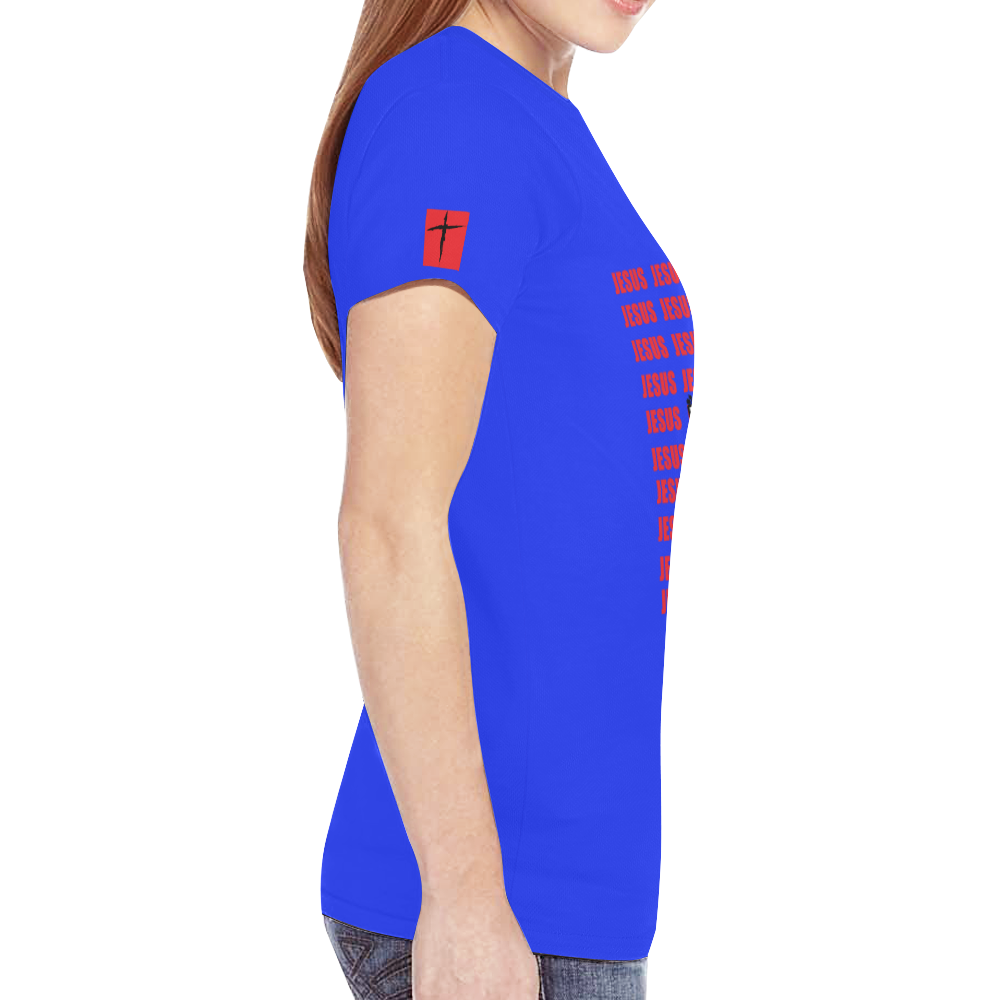Royal Blue/ Red New All Over Print T-shirt for Women (Model T45)