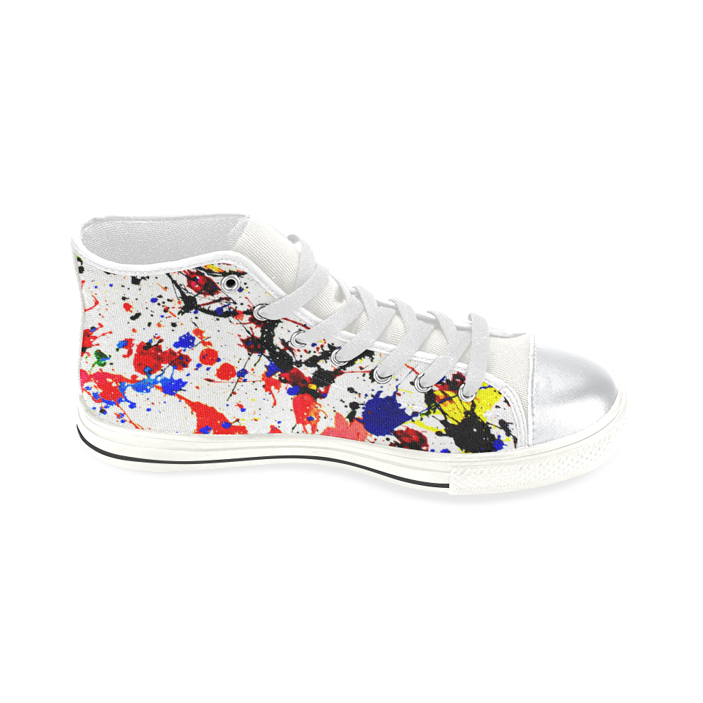 Blue & Red Paint Splatter - White High Top Canvas Shoes for Kid (Model 017)