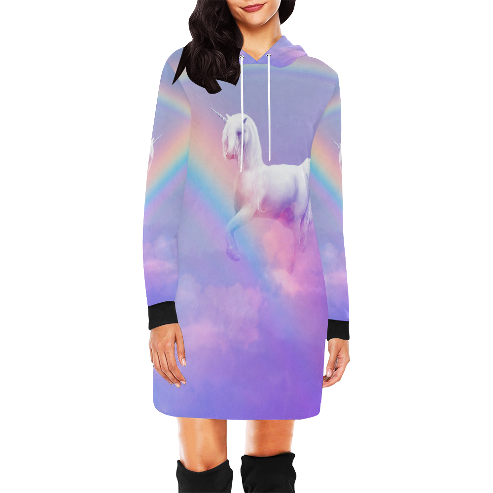 Unicorn and Rainbow All Over Print Hoodie Mini Dress (Model H27)