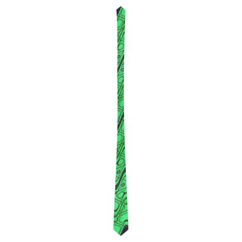 Green and Black Waves pattern design Classic Necktie (Two Sides)