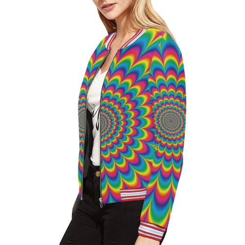 Crazy Psychedelic Flower Power Hippie Mandala All Over Print Bomber Jacket for Women (Model H21)